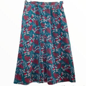 Vintage 80s Pykettes Skirt Corduroy 100% Cotton turquoise red gray floral 8 M